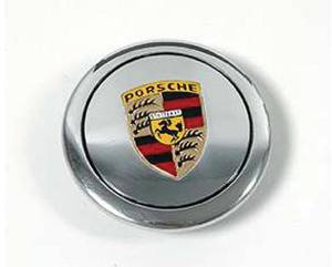 Performance Products® - Porsche® 3 Prong Polished Hubcap Set With Painted Crest, 1965-1973